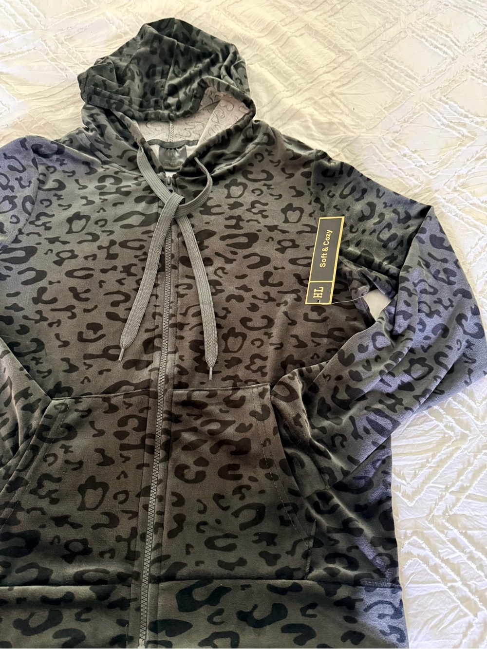 Kids Hooded Jacket - Gray Leopard Print